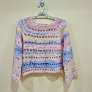 Crochet Multicolor Striped Women's Sweater